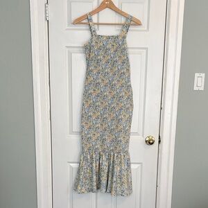 Smocked Floral Sleeveless Midi Dress